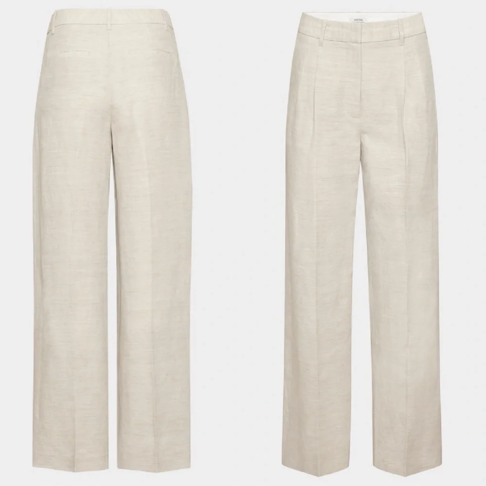 Aritzia- The Effortless Pant CruiseLinen Natural Ecru Size 12 Wide Leg Summer